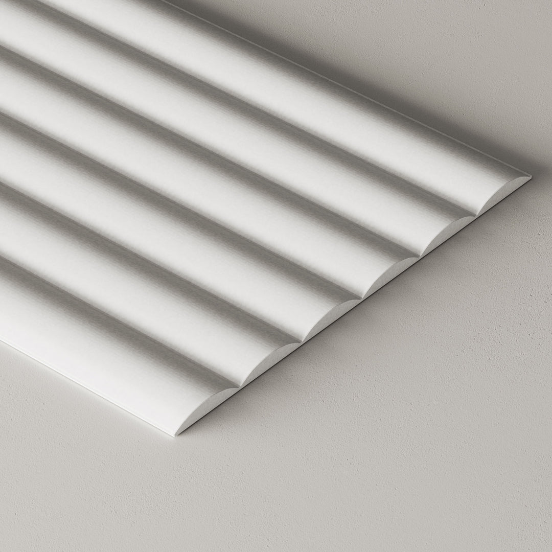 Close up studio image of wide ribbed paintable mdf wall panel