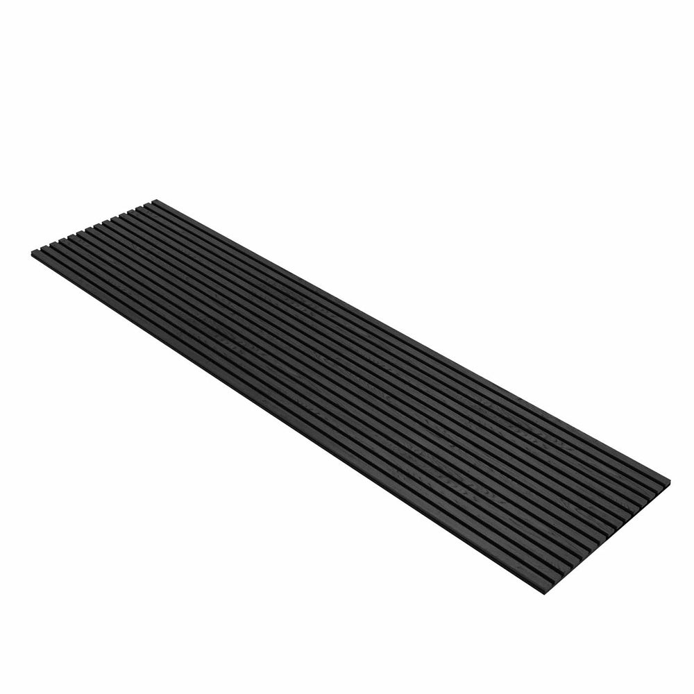 black wood slat acoustic wall panel against white background