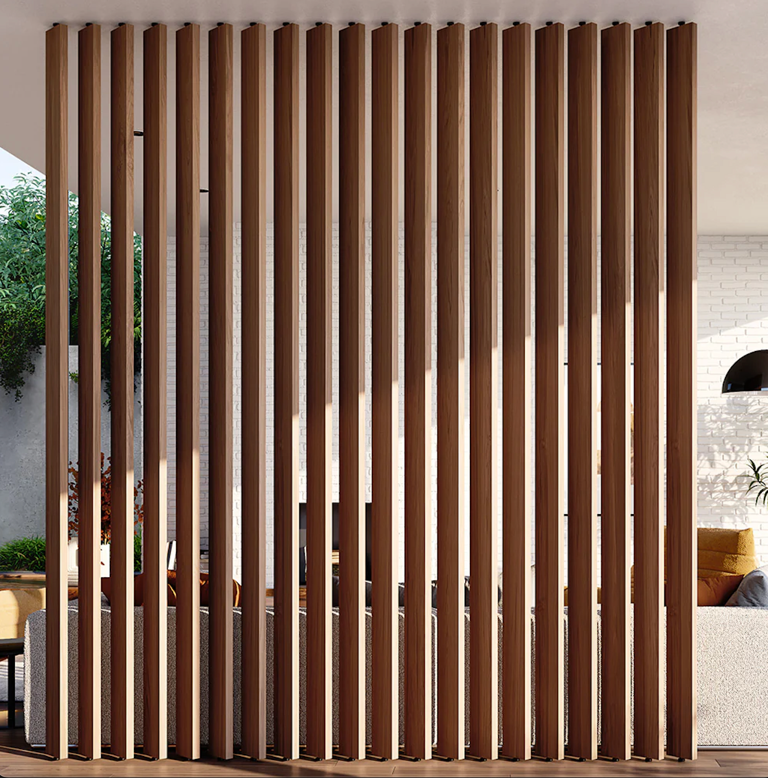 slatted wooden partition