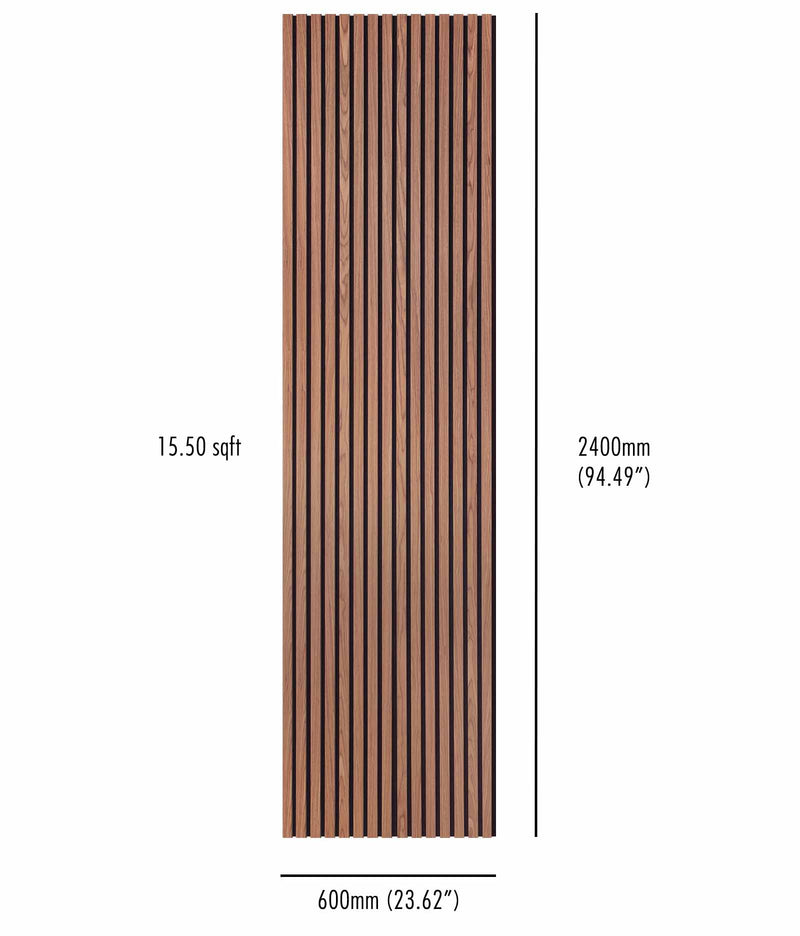 A vertical walnut paneling size display, with a height of 2400mm and width of 600mm, covering an area of 15.50 sqft.