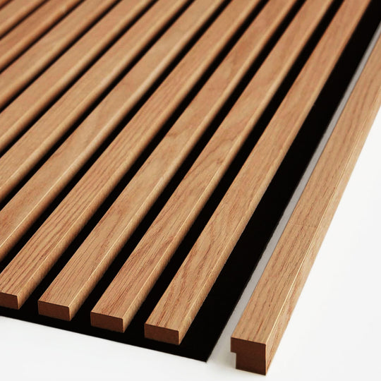 Wooden slat panels on a white background