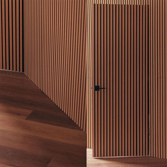 Hidden door interior wood slat wall panel