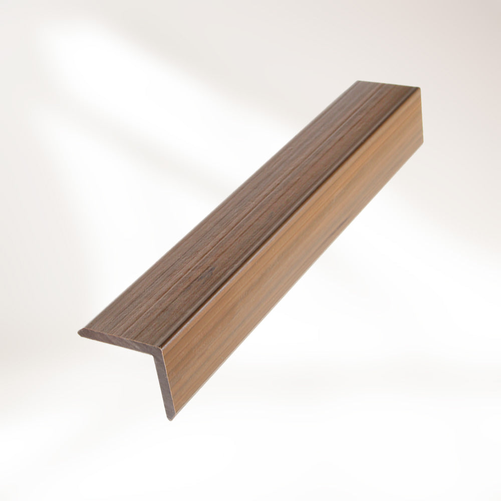 closeup image of oak composite trim piece on white background