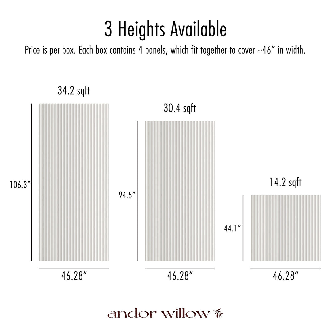 dimensions of paintable slatted wall panels in 44" and 8ft and 9ft lengths