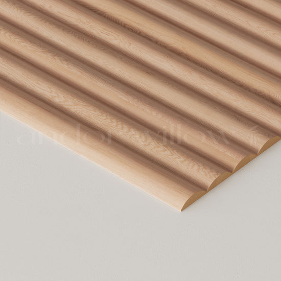 ribbed white oak panelling close-up studio image on white background