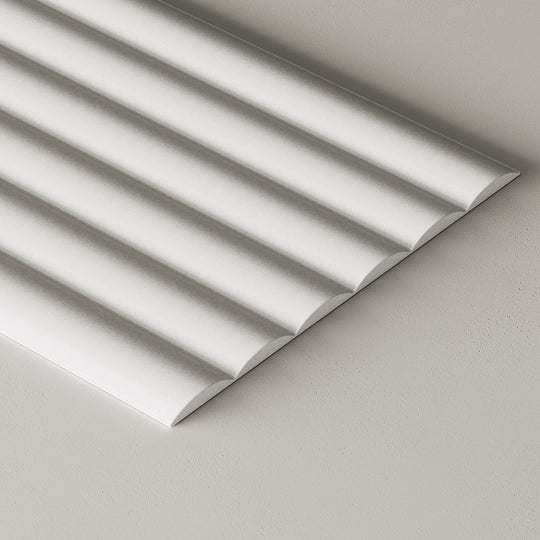 Close up studio image of wide ribbed paintable mdf wall panel