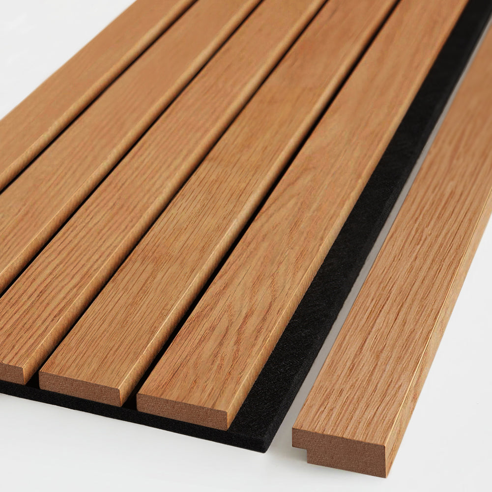 Wide brown oak wood slat end piece