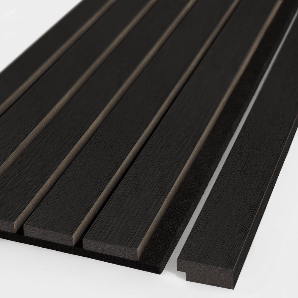 Wide charcoal wood slat end piece